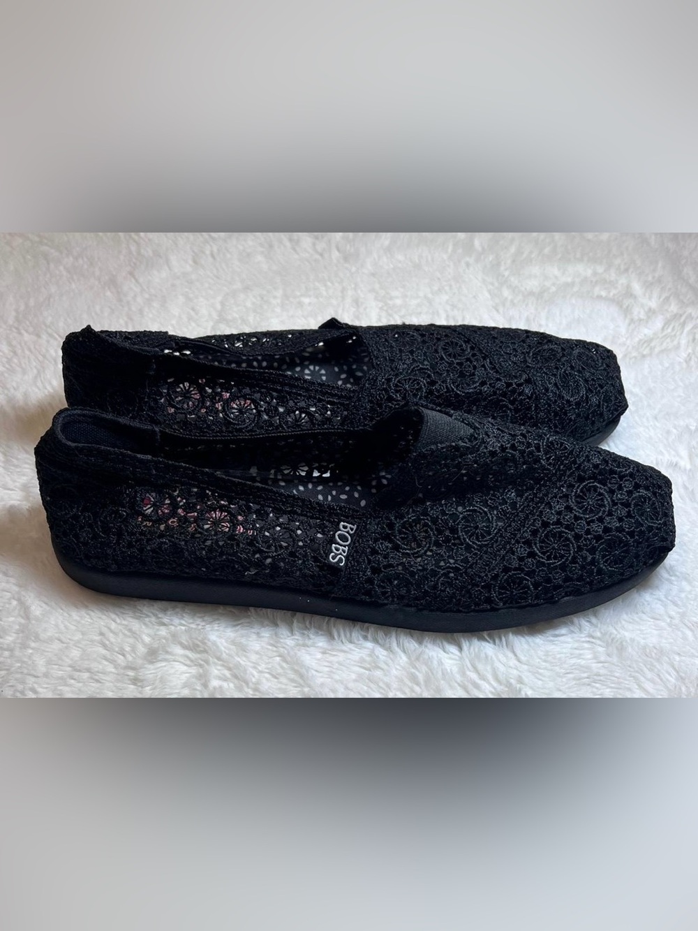 Skechers BOBS Women's Black Crochet Slip-On Flats - Picture 4 of 7